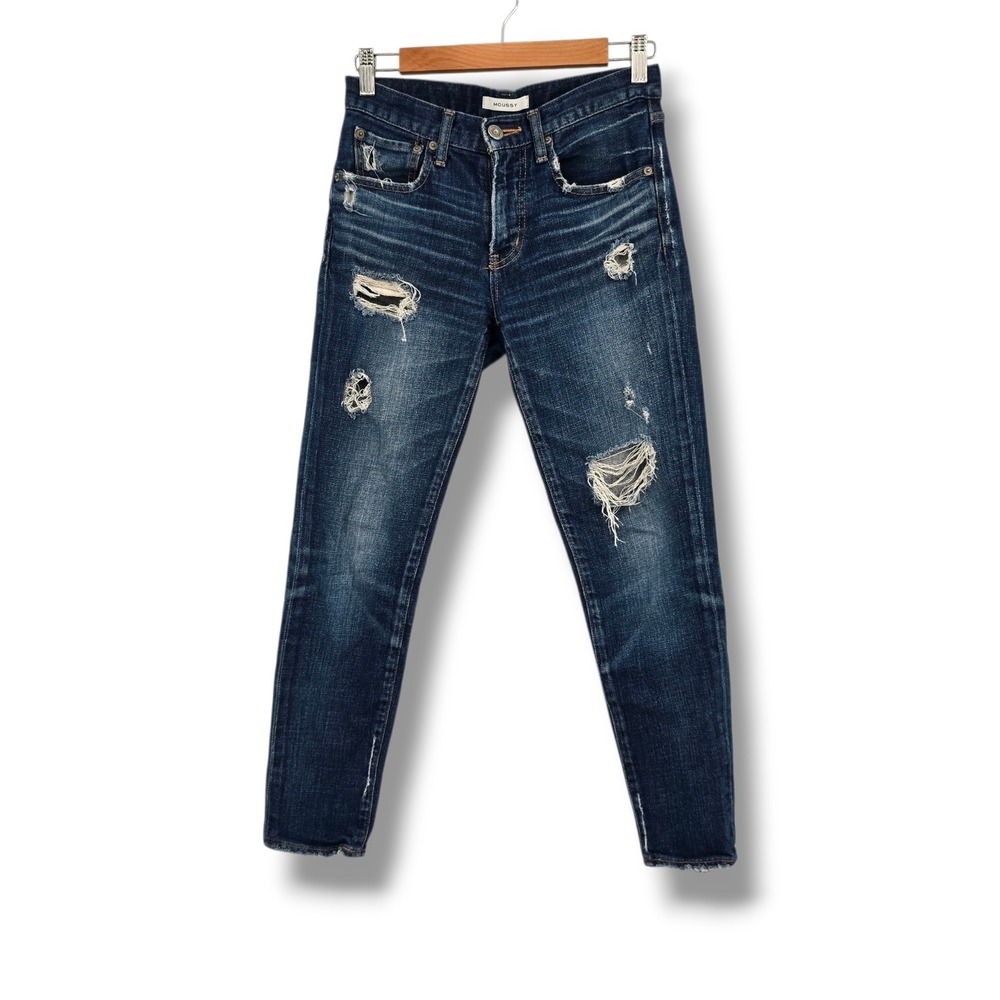 Moussy Vintage Distressed Skinny Jeans Dark Wash Ripped Size 25 Stretch